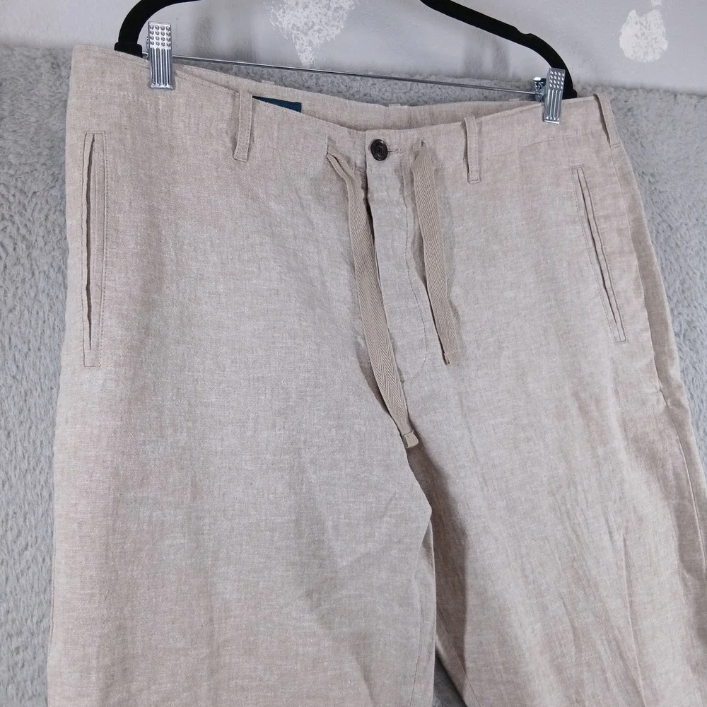 Perry Ellis Linen Blend‎ Flat Front Drawstring Casual Pants 36x30 Beige